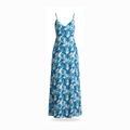 white and blue printed long frock having side slits