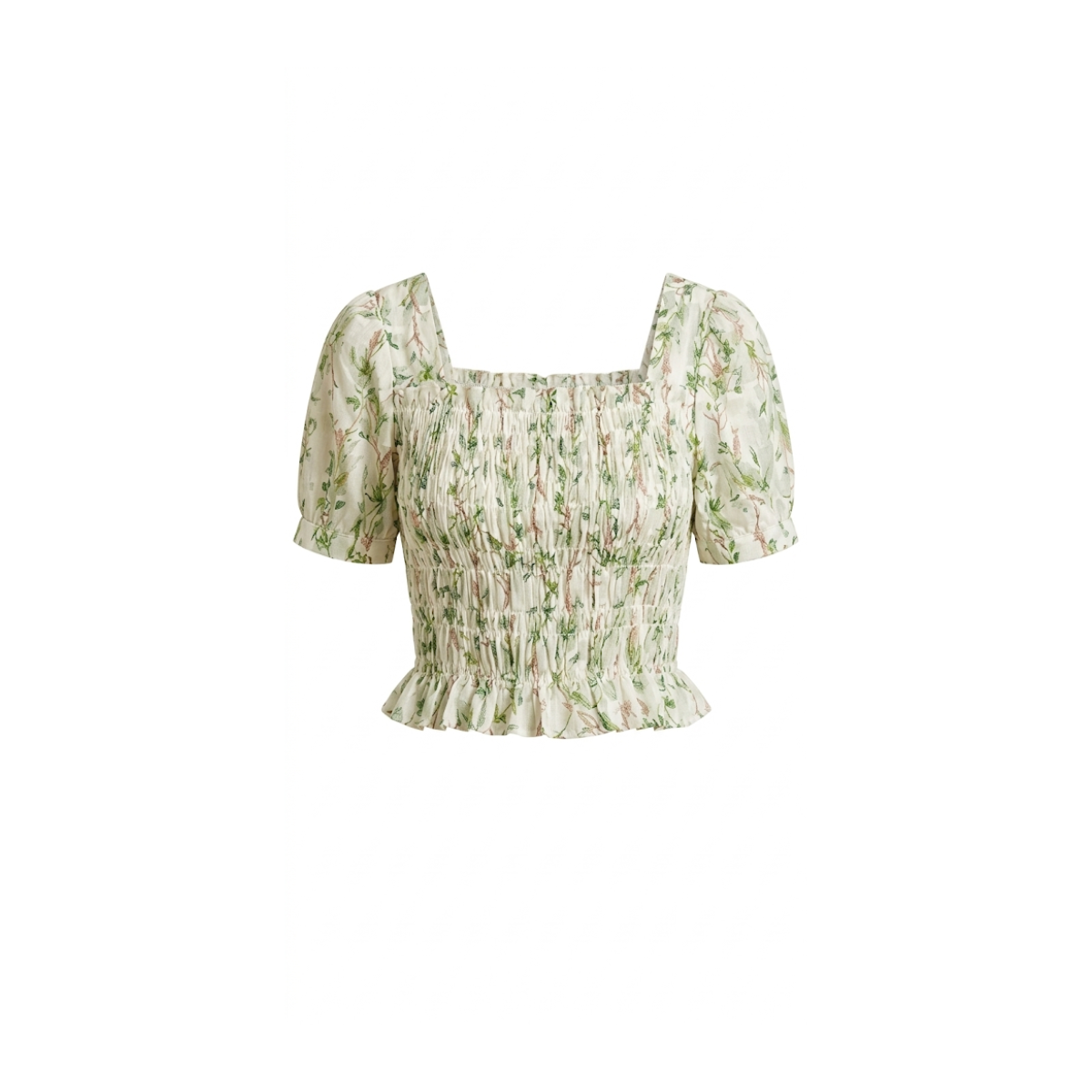 Floral Green Smocked Crop Top