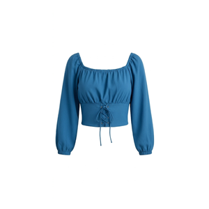 Blue Smocked Crop Top