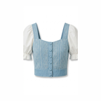 Blue Puff Sleeve Crop Top