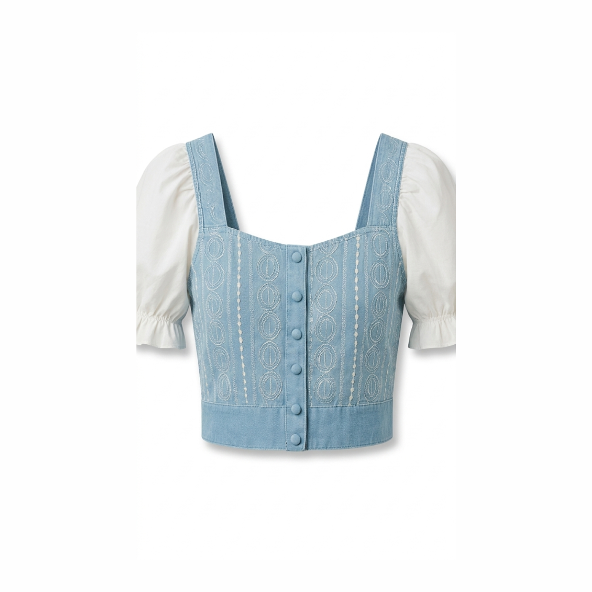 Blue Puff Sleeve Crop Top