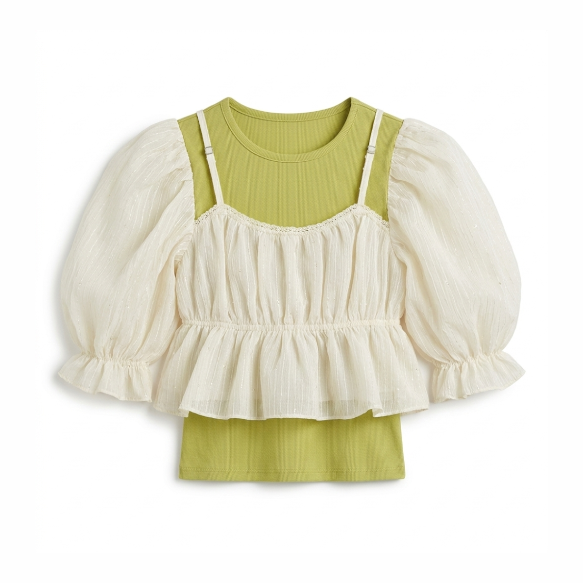 Layered Puff Sleeve Crop Top