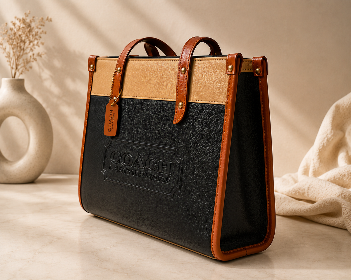 Black Coach Tabby Shoulder Bag 26 features a distinct brass "C" logo hardware
