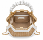 Straw Bag Rattan Women Shoulder Bag in Hexagonal White