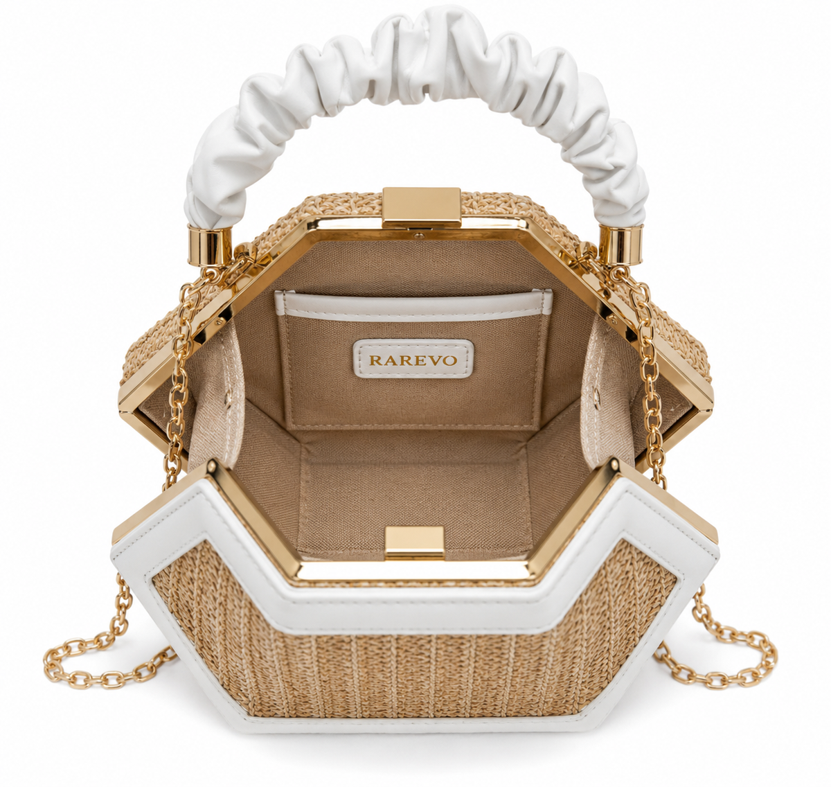 Straw Bag Rattan Women Shoulder Bag in Hexagonal White