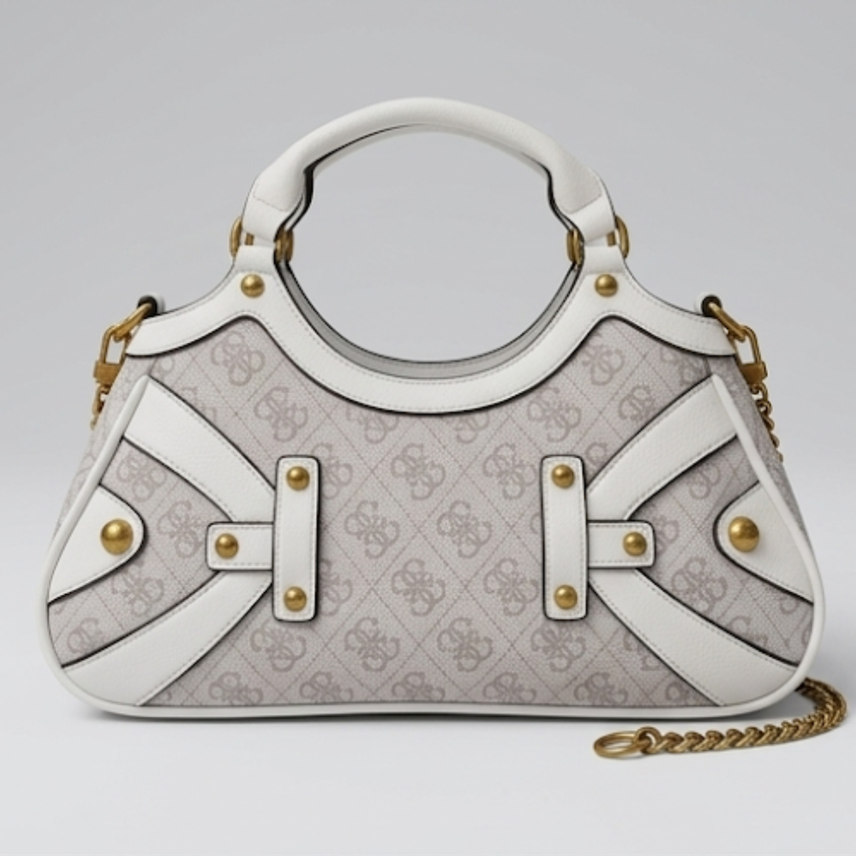 Guess mintha small satchel in white and gray logo print
