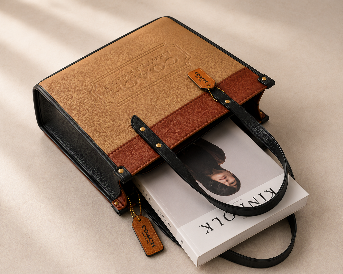 Apricot Coach Tabby Shoulder Bag 26 features a distinct brass "C" logo hardware