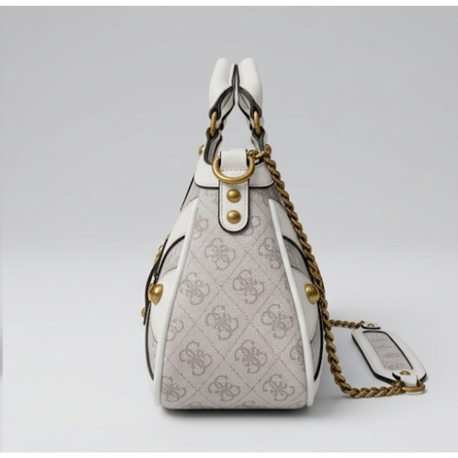 Guess mintha small satchel in white and gray logo print