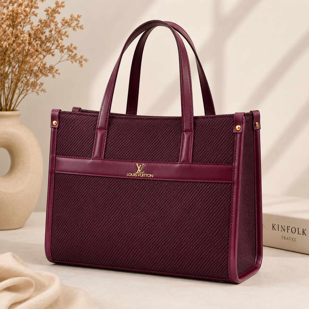 Burgundy Ivory Weave Tote bag