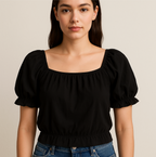 Black Puff Sleeve Top