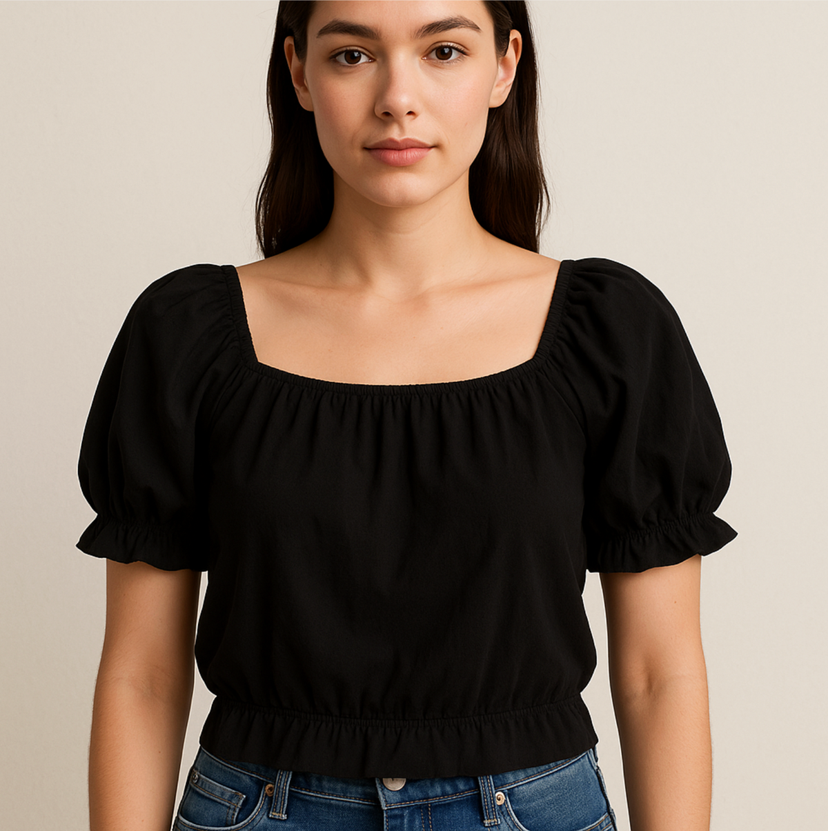 Black Puff Sleeve Top
