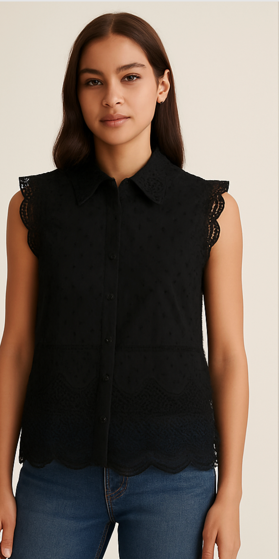 Black Top With Circular Holes Pattern