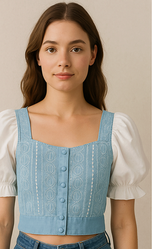 Blue Puff Sleeve Crop Top