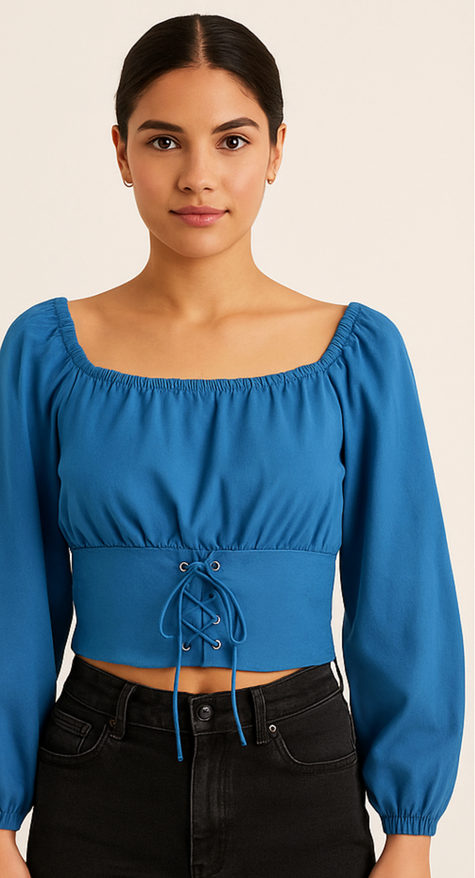 Blue Smocked Crop Top