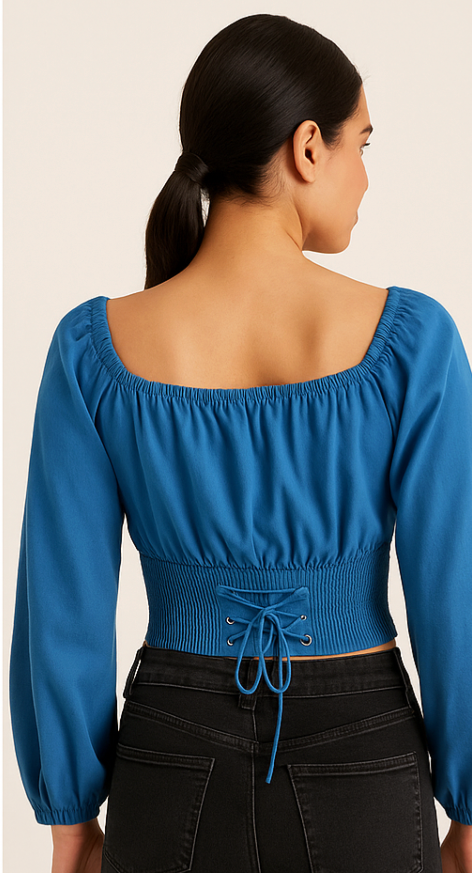 Blue Smocked Crop Top