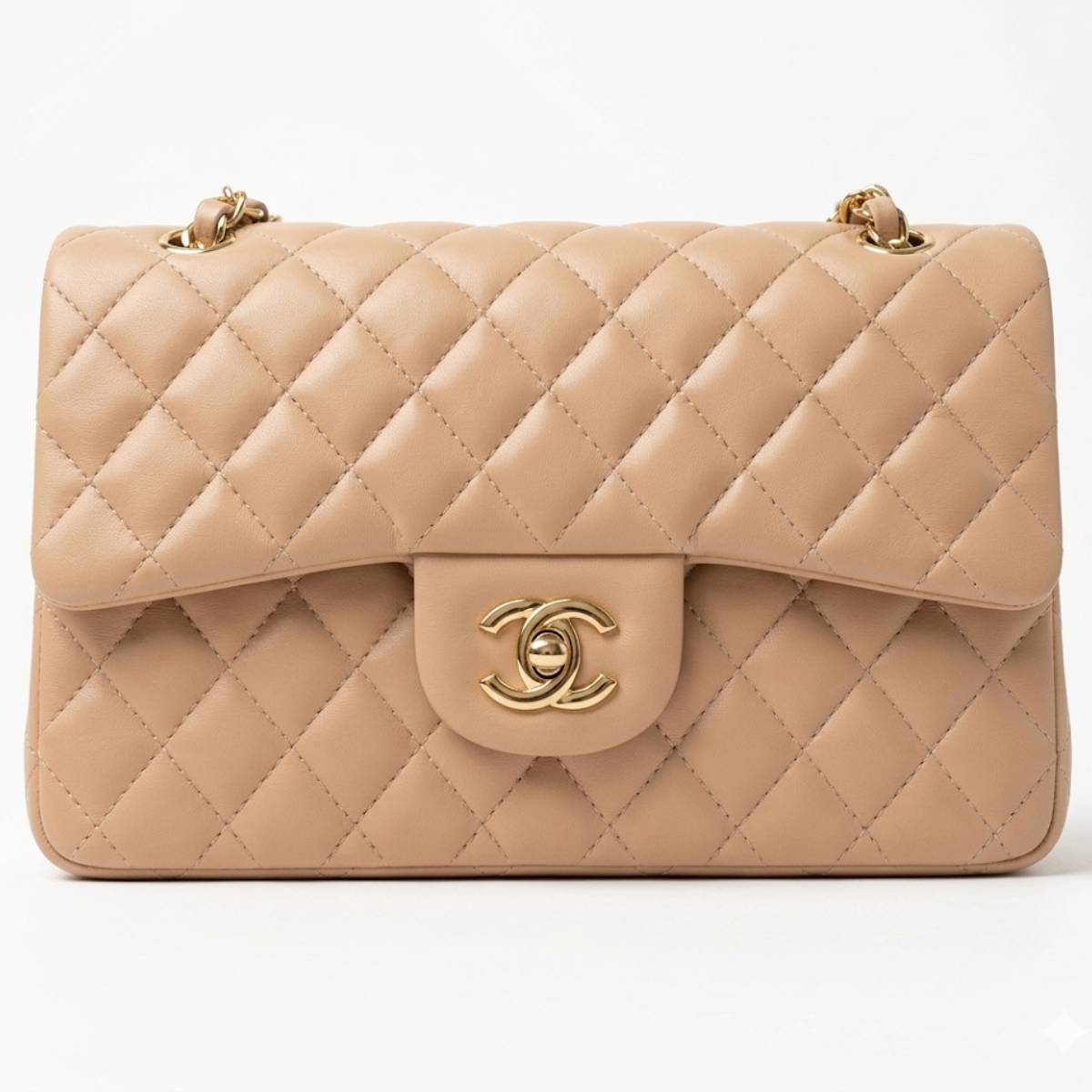 Chanel Mini Flap Bag in Apricot lambskin leather with a gold-tone chain strap and CC turn-lock