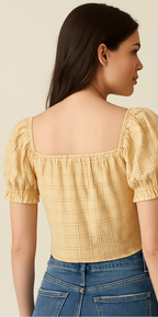 Charming Yellow Plaid Crop Top