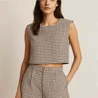 Chic Cropped Checkered Co-Ord Set