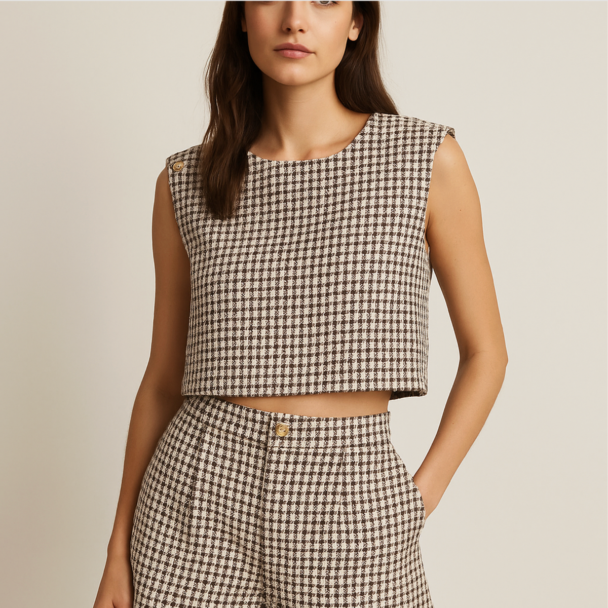 Chic Cropped Checkered Co-Ord Set