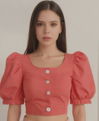 Coral Puff Sleeve Crop Top