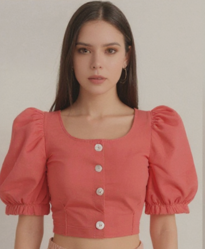 Coral Puff Sleeve Crop Top
