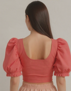 Coral Puff Sleeve Crop Top