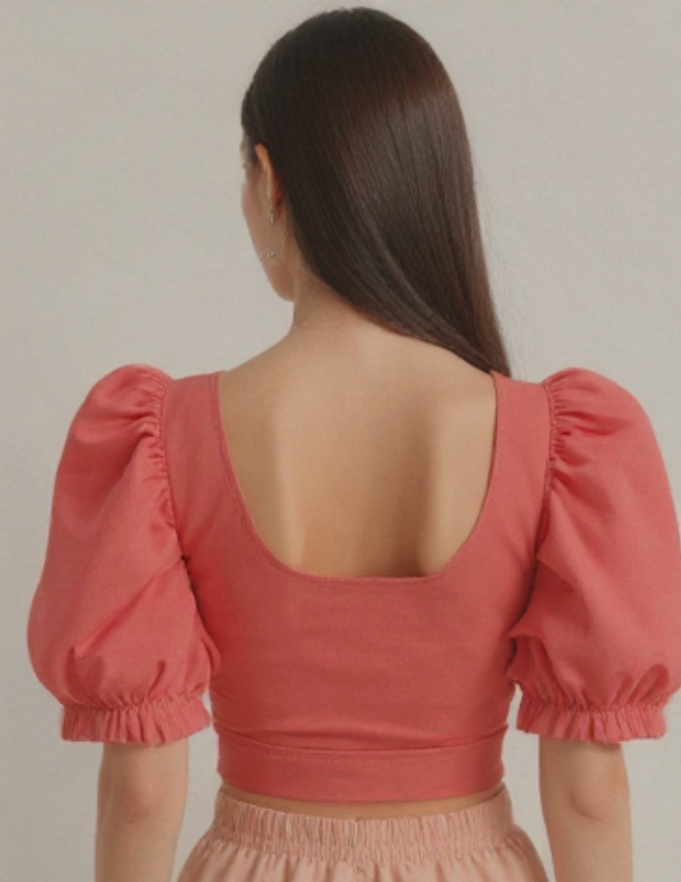 Coral Puff Sleeve Crop Top