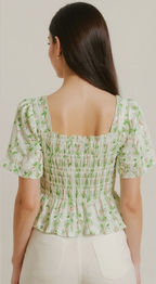 Floral Green Smocked Crop Top