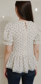 Floral Lace-Trimmed Button-Down Top