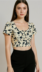 Floral Puff Sleeve Crop Top