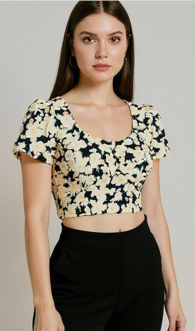 Floral Puff Sleeve Crop Top