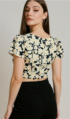 Floral Puff Sleeve Crop Top