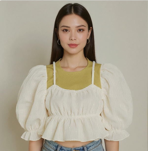 Layered Puff Sleeve Crop Top