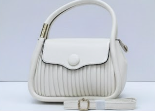 Quilted Bag with Button Closure in White