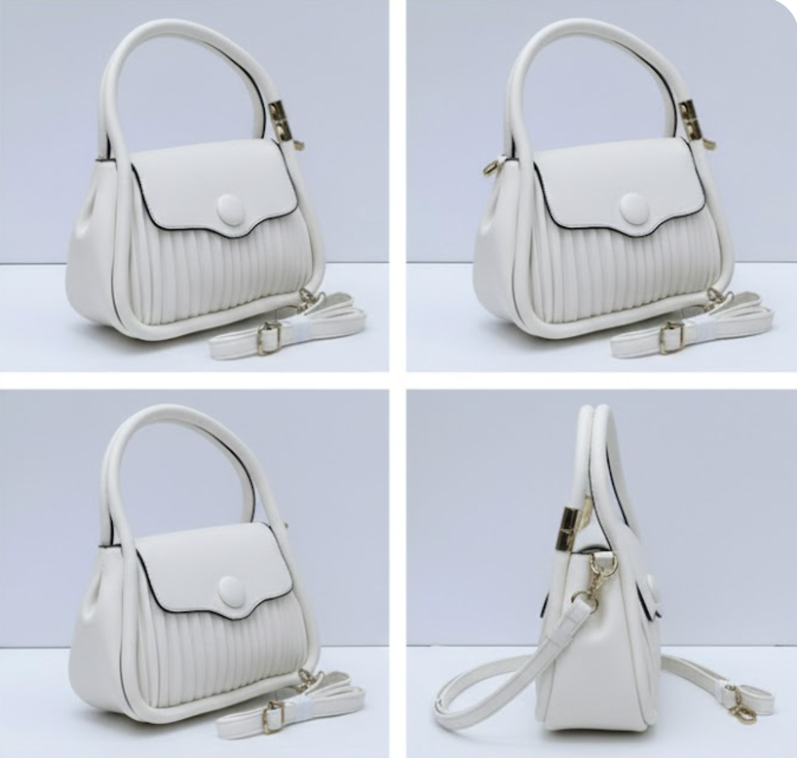 Quilted Bag with Button Closure in White