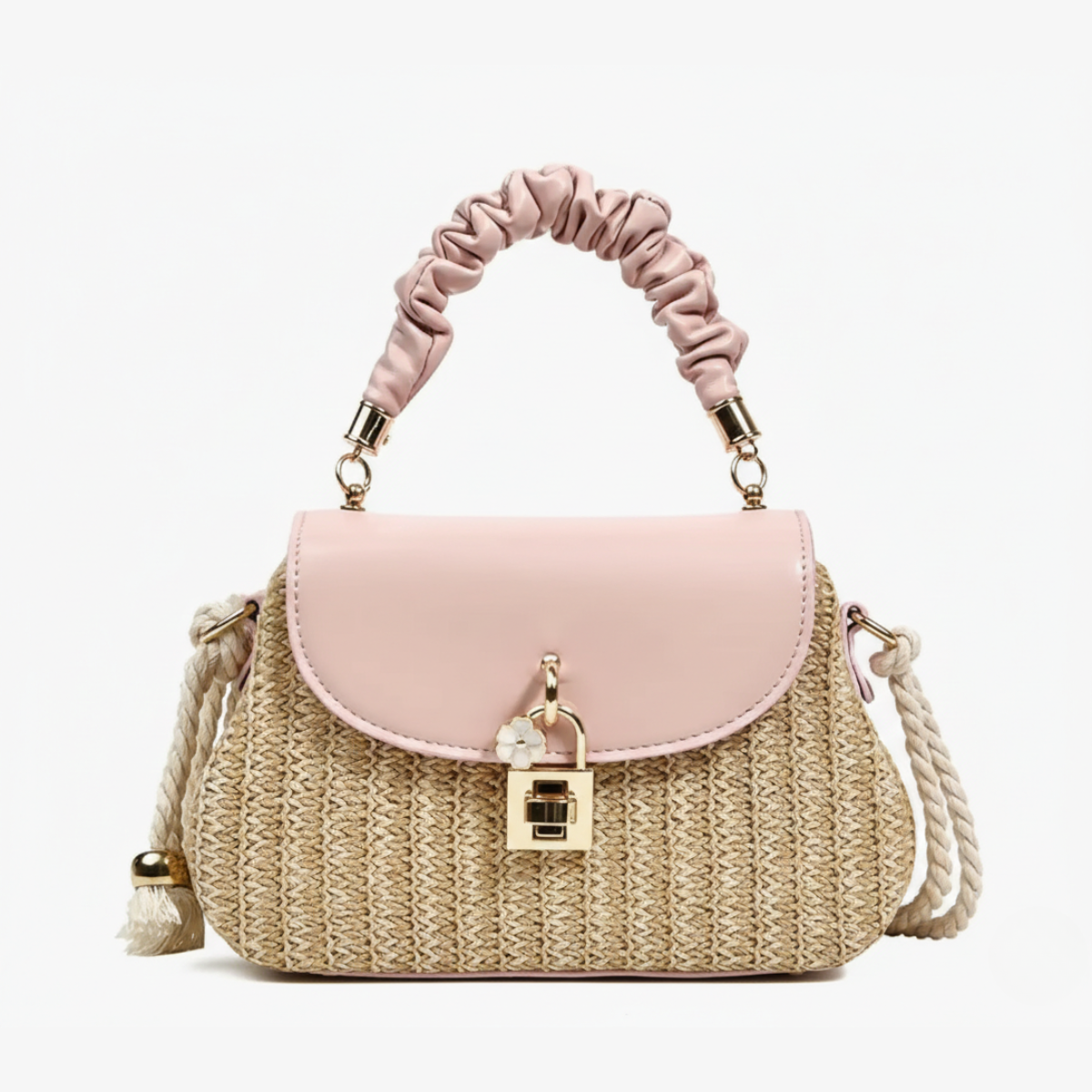 Straw Bag Rattan Women Shoulder Bag in Pink