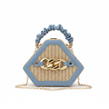 Straw Bag Rattan Women Shoulder Bag – Hexagonal Blue