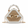 Straw Bag Rattan Women Shoulder Bag in Hexagonal White