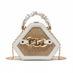 Straw Bag Rattan Women Shoulder Bag in Hexagonal White