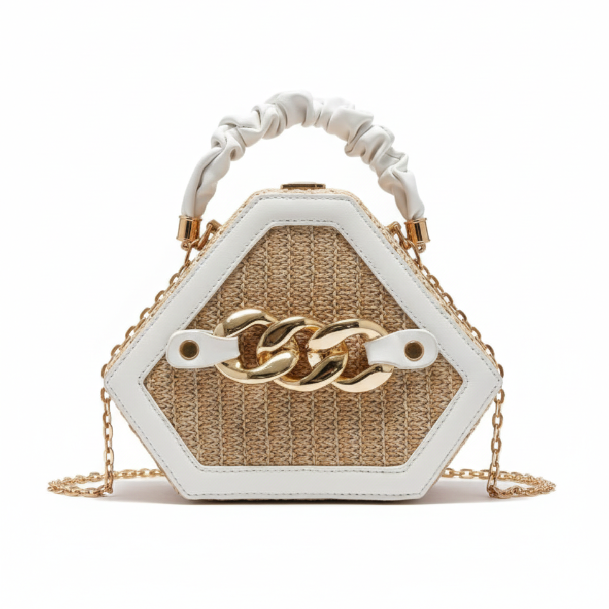 Straw Bag Rattan Women Shoulder Bag in Hexagonal White