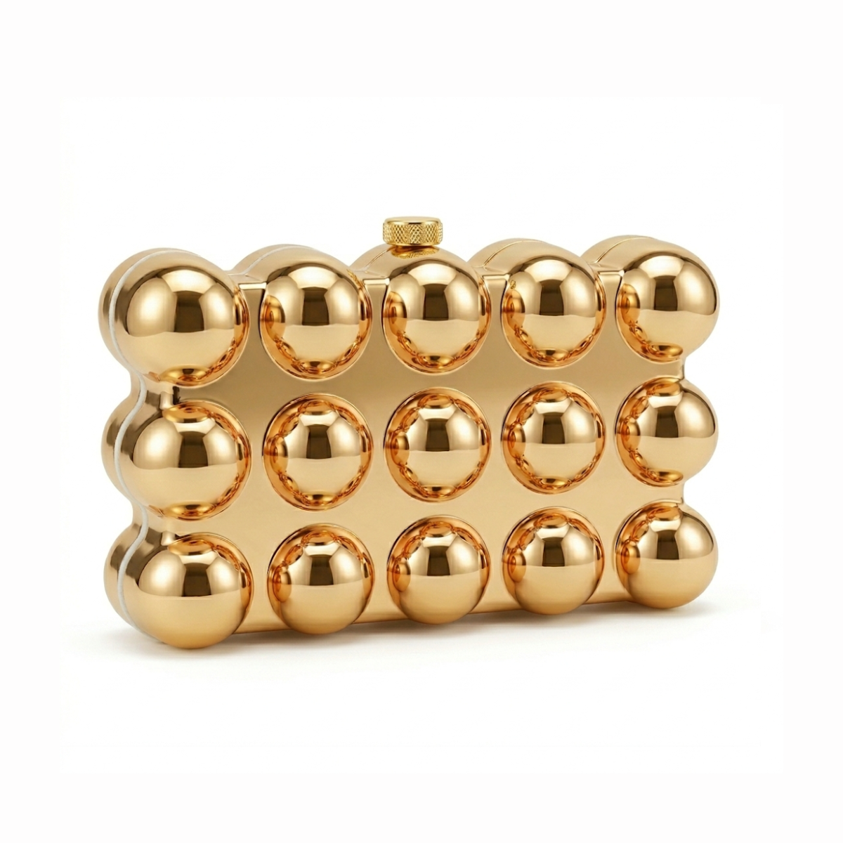 Bubble Acrylic Metal Clutch in Gold