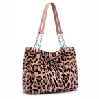 Fur Tote Hand Bag in Very Lite Pink Cheetah Colour