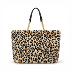 Fur Tote Hand Bag in White Cheetah colour