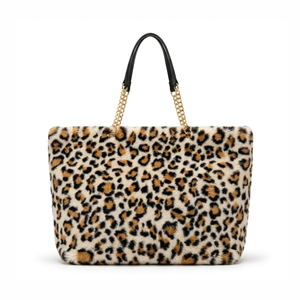 Fur Tote Hand Bag in White Cheetah colour