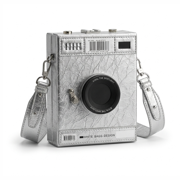 Old school camera statement Hand Bag in Ash Colour