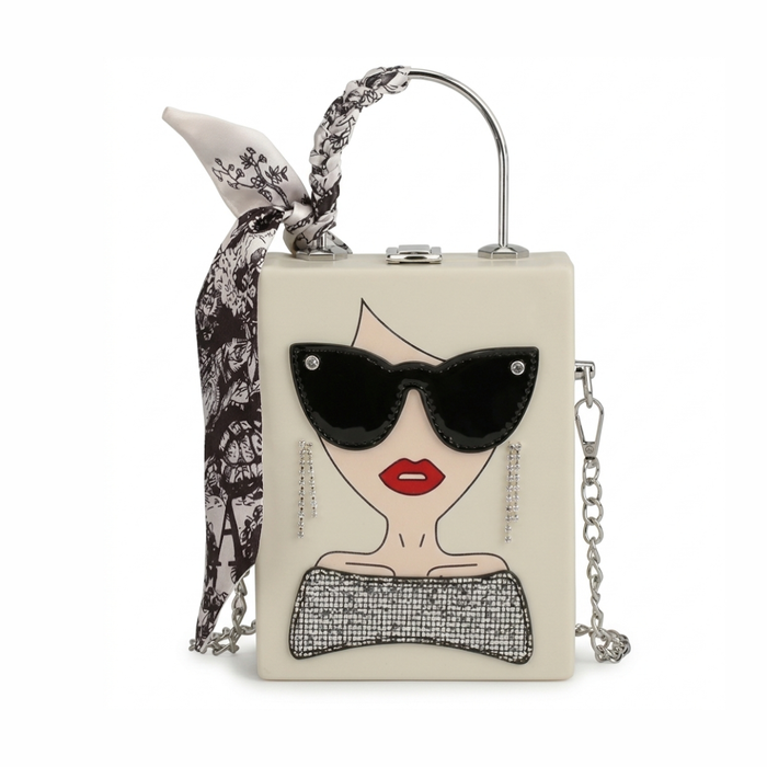 Wooden statement Hand Bag in White