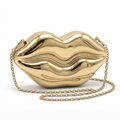 Lips Shaped Metal Hand Bag in Gold