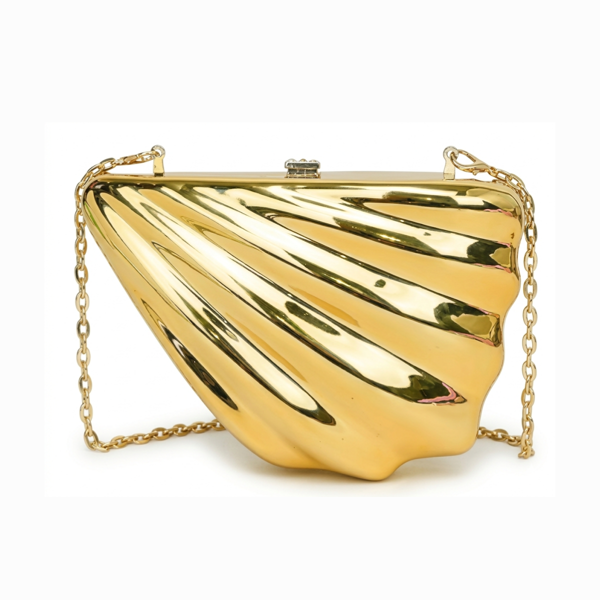 Shell Shaped Metal Hand Bag in Gold