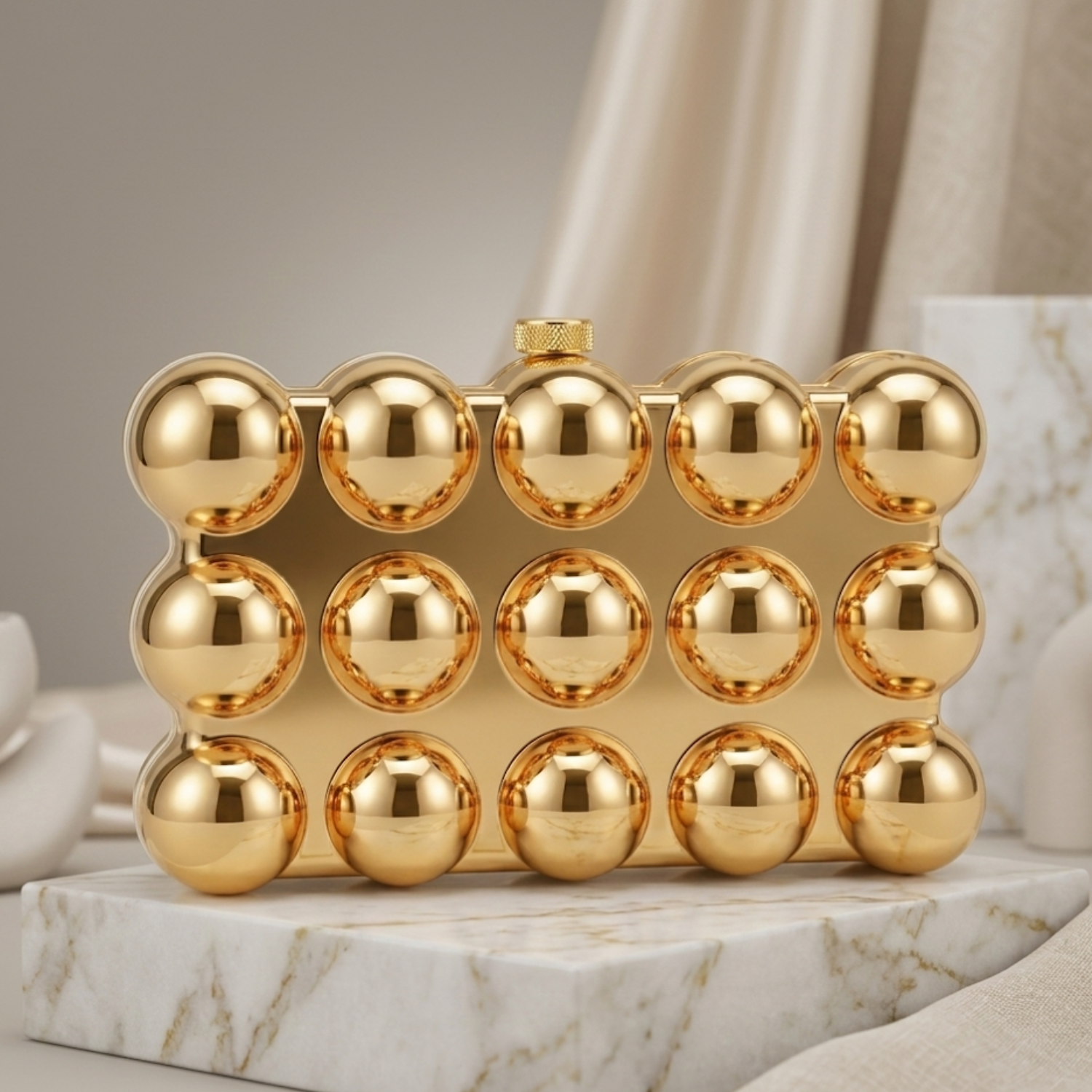 Bubble Acrylic Metal Clutch in Gold