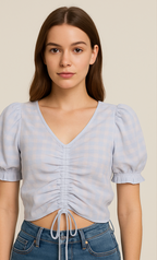 Ruched Puff Sleeve Crop Top